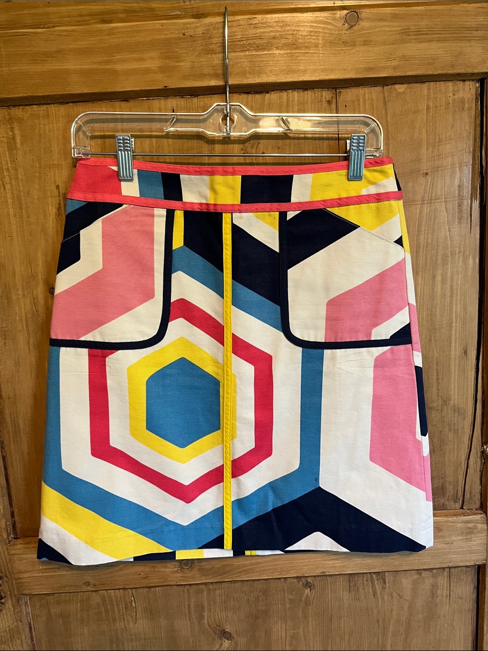 Boden Geometric Mini Skirt - Pink, Blue, Yellow, Navy, Cream size 4